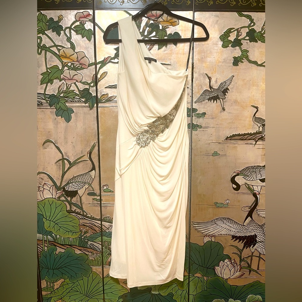 David Meister One-Shoulder Ivory Cocktail Dress, Sz 6